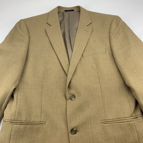 Andrew Fezza Mens Blazer 40R Brown Tan Polyester Sport Coat 2 Button Jacket - Picture 2 of 9